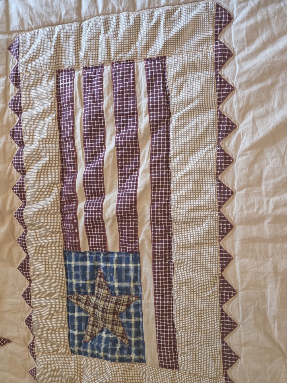 Star & Stripe Patchwork Quilted Throw - Cream and Blue - Picture 4 of 5